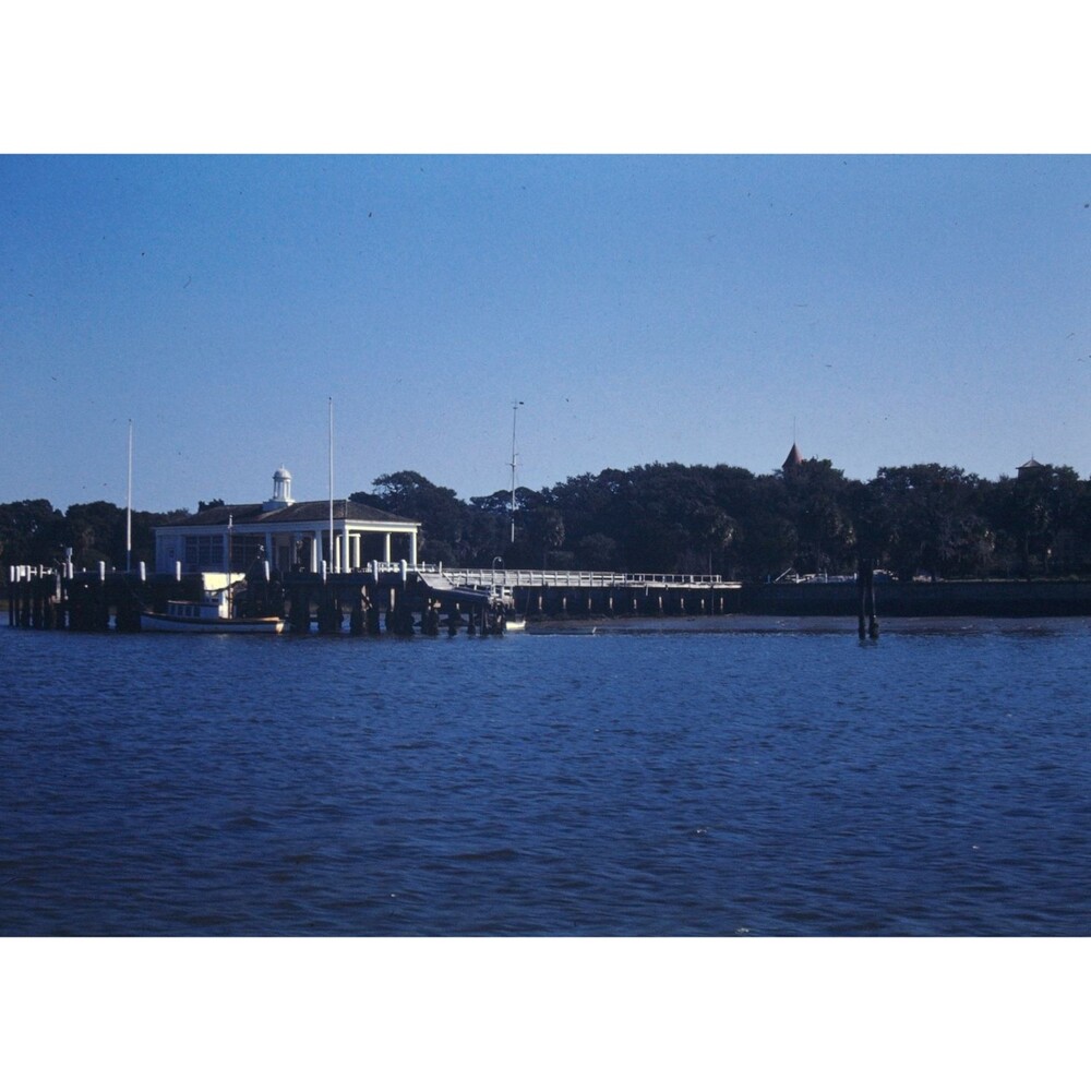Kodak Slide 1950s Red Border Kodachrome Unknown Wooden Dock & Boathouse